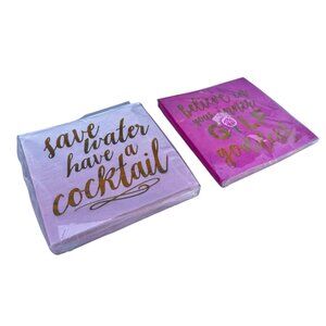 Paper Napkins Set Of Pier One “Save Water Cocktail" & "Golf Goddess" Pink/Gold